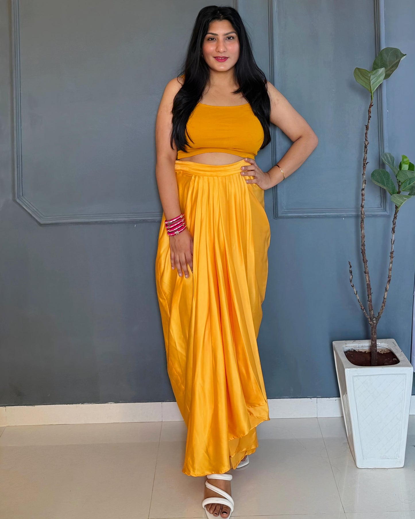 Yellow Drape Dhoti Skirt