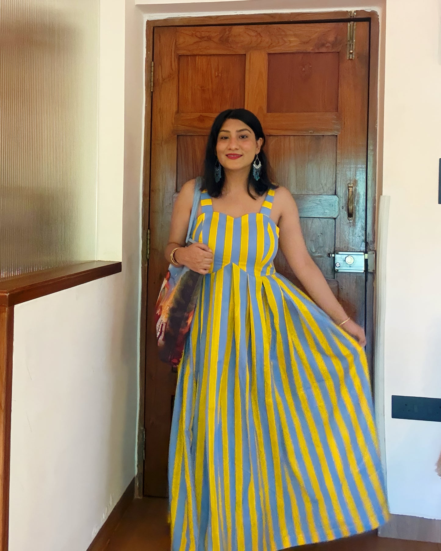 Sunshine Stripe Maxi Dress – Blue & Yellow Cotton Summer Dress