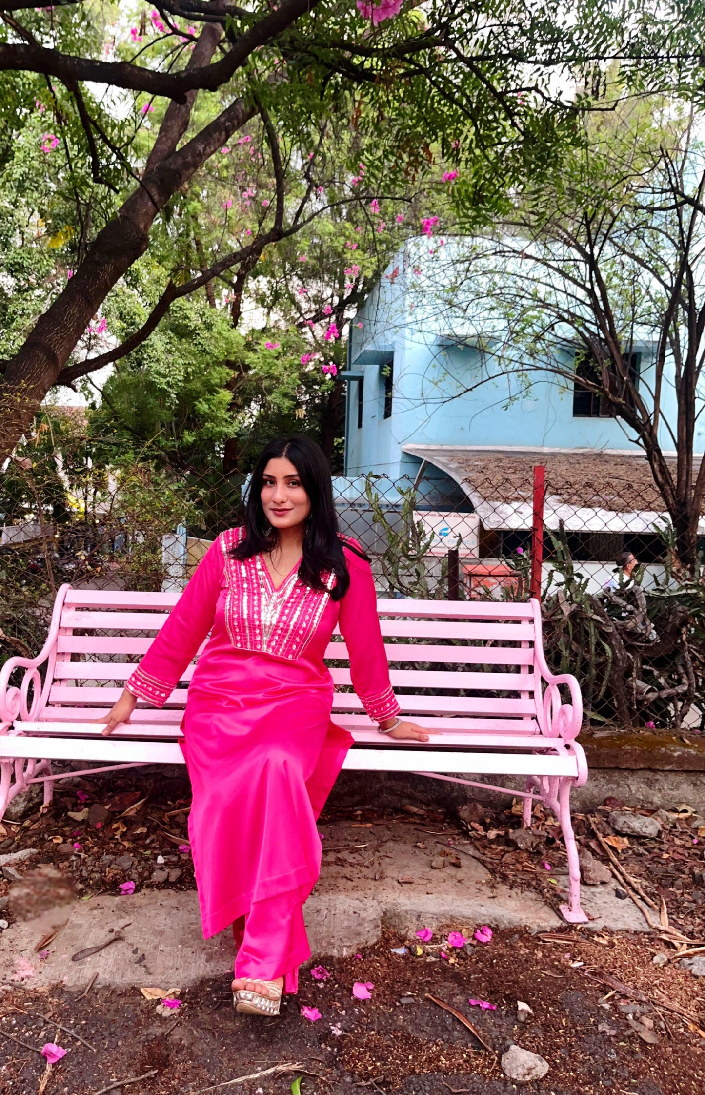 Pink Armani Silk Suit With Silver Hand-embroidery