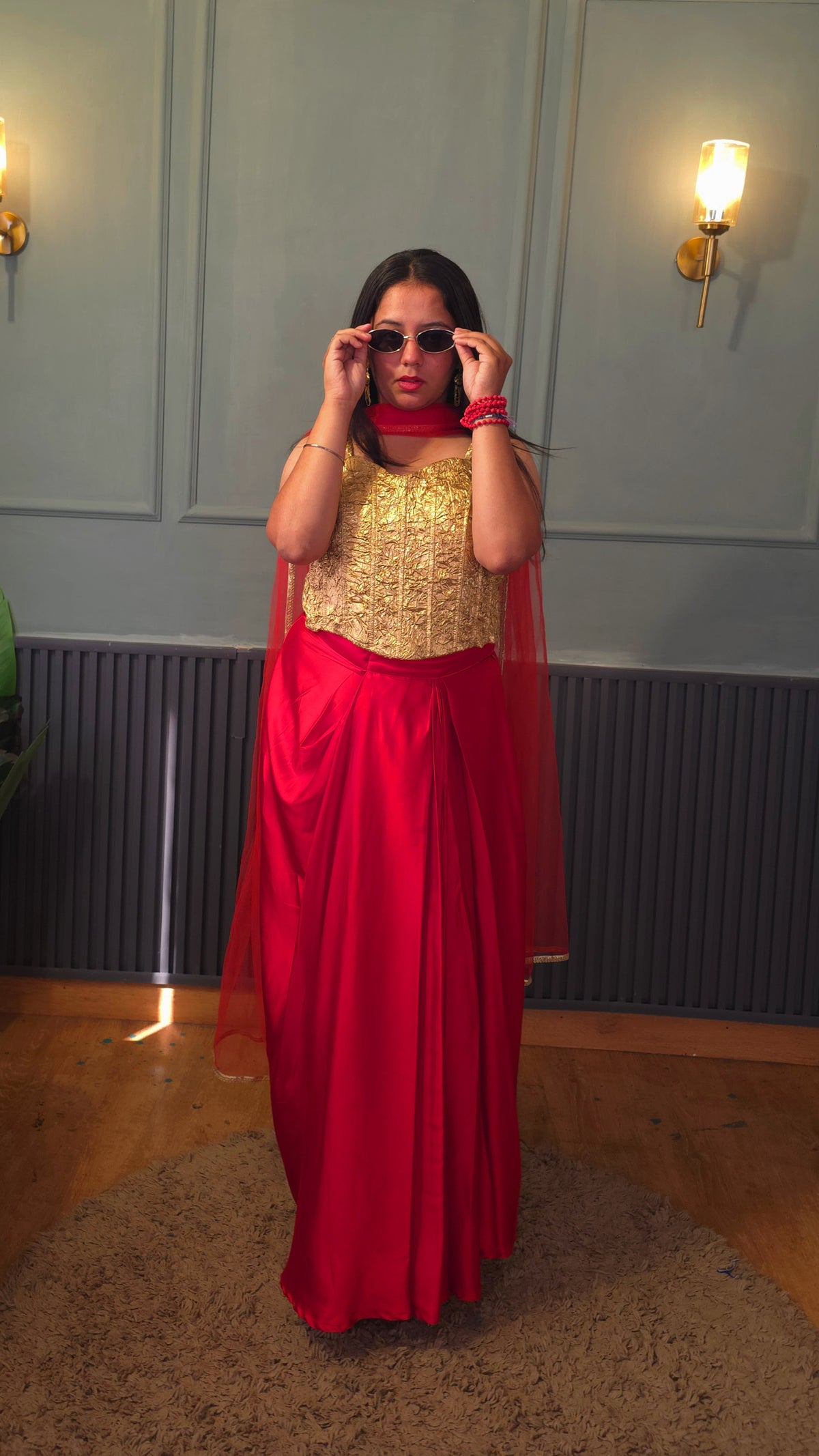 Riva Gold & Red Skirt Set ❤️✨