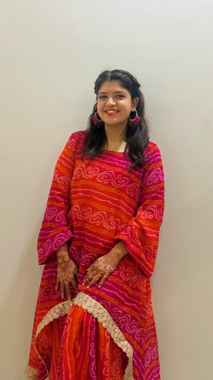 Bandhani Kaftan Set With Dhoti Drape Skirt – The Festive Bloom