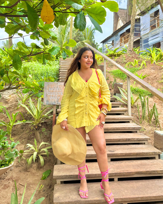 Sunny Yellow Ruffle Shirt with Matching Shorts Co-ord Set